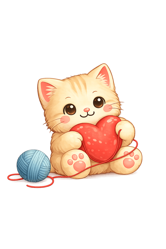 Kitten with heart yarn